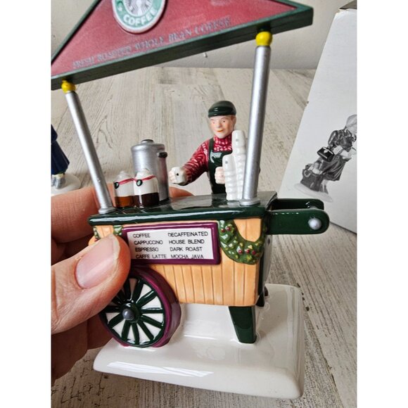 Dept 56 54870 Starbucks coffee cart new snow village people shopping vendor vint - Picture 7 of 15
